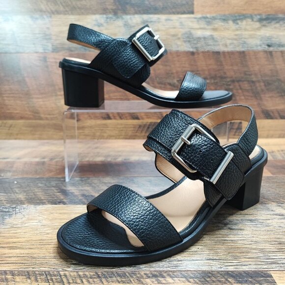 Aquatalia Women's Italy Black Leather Strappy Low Heel Sandals Size 7 - Picture 1 of 8